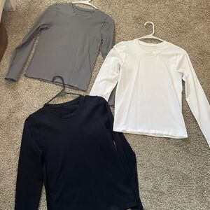 OQQ Long Sleeve Tops - Black, White, and Gray